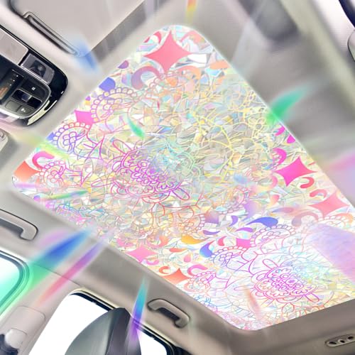 Niviy Sunroof Decal for Car Dichroic Rainbow Window Film Stained Glass Window Film Glass Decals Static Cling Stickers Iridescent Windows Tint for Home Bathroom (16.93 x 39.37inch)