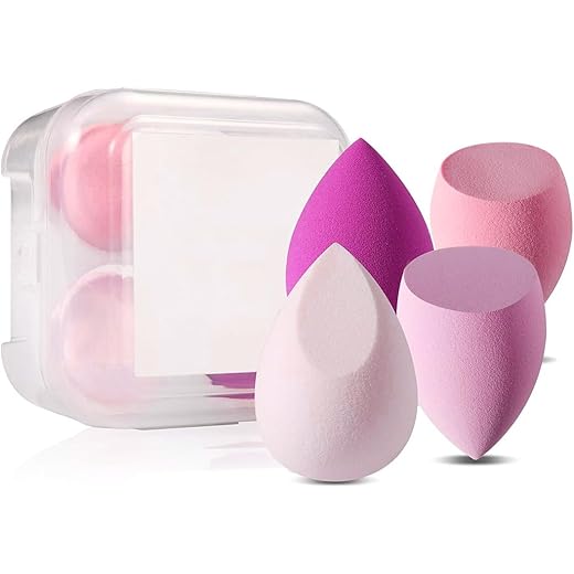 Gleva 4Pcs Beauty Blender Sponge Set, Soft Egg Shaped Blending Puff For Flawles Makeup, Beauty Blender for Liquid Foundation, Cream, Powder, Wet And Dry Makeup Applicator For Girls, Women (Pink)