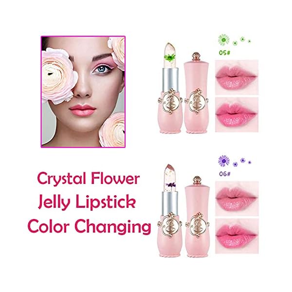BINGBRUSH 2Pcs Flower Jelly Color Changing Lipstick Magic Lipstick Lip Gloss with Flower inside,Clear Flower PH Jelly Lipstick Prime Lip Color Change Changing Lipstick Lip Blam