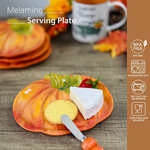 Upware 4-Piece 7.75 Inch Pumpkin Style Shaped Melamine Plate Set Salad Plates Dessert Plates Serving Plates For Thanksgiving Halloween (Pumpkin) #TOP3