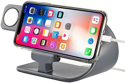 PUGO TOP Stand Compatible for Apple Watch Ultra 49mm Series 8/7/6/SE/5/4/3/2/1,iPhone 14/13/12/11/XS/XR/8, iWatch/iPhone Charging Dock Station(2 in 1 Metal Watch Stand -Black)