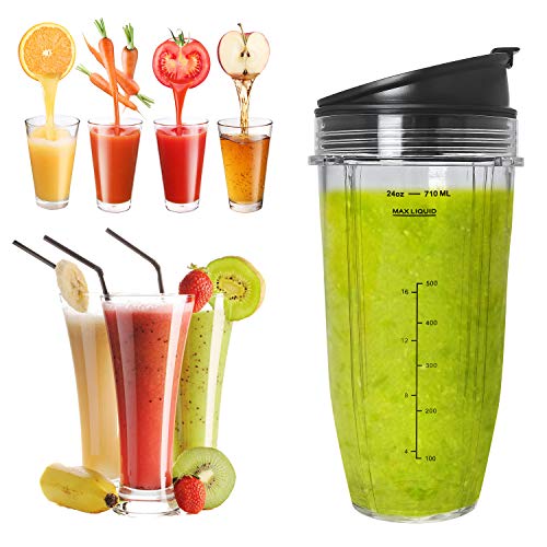 Ninja 24 Oz Replacement Cups with Sip & Seal Lids, Ninja Replacement Cup Compatible with BL450 BL454 BL456 BL480 BL481 BL482 BL490 BL640 BL642 BL682 for Nutri Ninja Auto IQ Series Blenders (2 Pack)