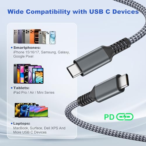 Basesailor USB C to Type C 60W Cable 6.6ft/2Pack,Power Delivery Fast Charging PD Charger Cord for iPhone 15 Max,MacBook,iPad Pro 10 10th Air 4 5th Mini 6 6th Gen,Samsung Galaxy S26,Z Flip,Google Pixel by Basesailor - Image 7