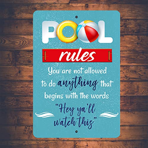"Pool Rules" Metal Signs Vintage Wall Art -7.75 X 11.75" Funny Rustic Swimming Sign For Beach, Pool, Patio, Bar -Retro Tin Sign- Outdoor Decor For Home-Cabin-Lake-Backyard Porch Accessories -Gifts! #TOP2