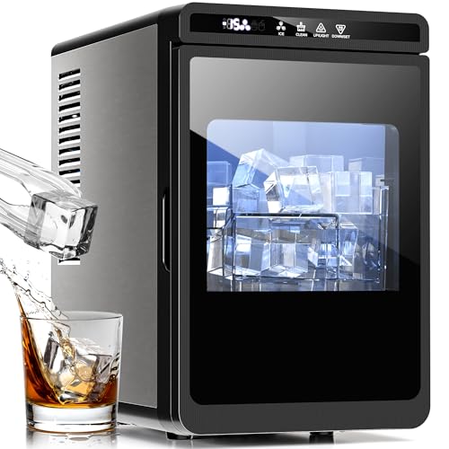 Kismile Clear Ice Cube Makers,3 Crystal Ice Cube in 20Mins, 155pcs/Day,Auto-Cleaning,Ice Makers Countertop with 5 Ice Sizes,24H Timer for Cocktails, Whiskey