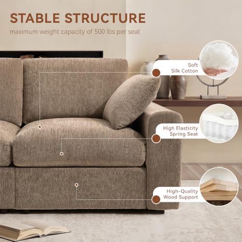 Image of Ihanherry Oversized Cloud Sectional Couches for Living Room, Modular Sectional Sofa with Wide Deep Seat, Coner Couch with Throw Pillow and Storage Ottoman, Brown