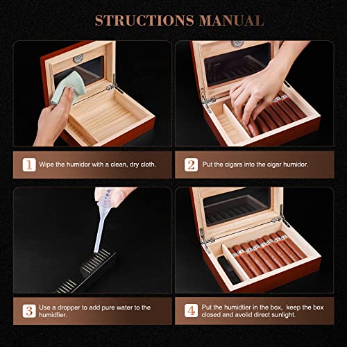 Yuichh Cigar Humidors Humidor Cigar Box, Cigar Humidor Glass Top Humidor With Hygrometer Humidifier And Divider, Cigar Box Humidifier Holds 25-30 Cigars Cedar Wood Desktop Humidor Cigar Accessories #TOP5