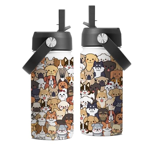 FAIVHSO Dog Lover Gifts, 16 oz Water Bottle with Straw Lid, Stainless Steel Insulated Dog Water Bottle, Cute Puppy Tumbler for Travel Outdoor
