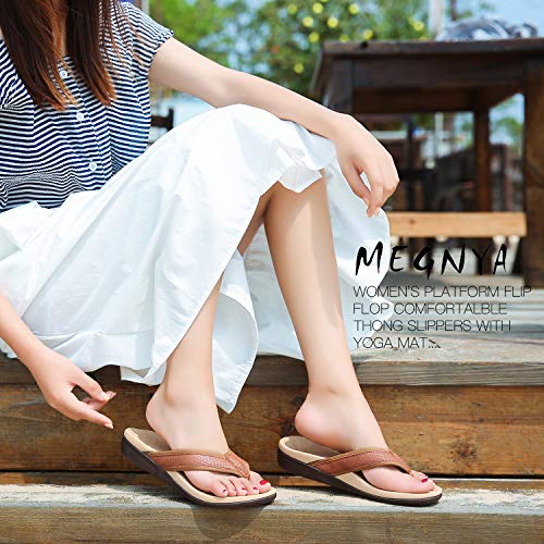 Megnya Diabetic Supportive Flip Flops For Women, Best Orthotic Sandals For Flat Feet/High Arch, Athletic Thong Style Sandals For Outdoor Activities Coffee Size 9 #TOP4