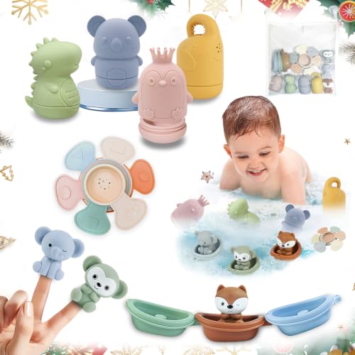 Jouet Bain Bébé, Lot de 16 Jouets de Bain Aspergeurs en Silicone