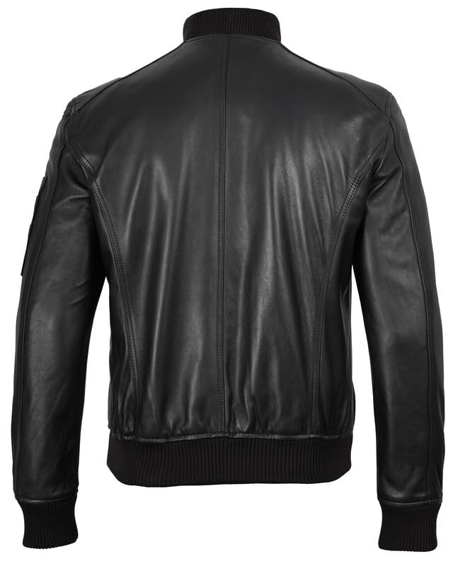 Image of Decrum Bomber Leather Jacket Men - Real Lambskin Casual Leather Jackets for Men with Zip Closure