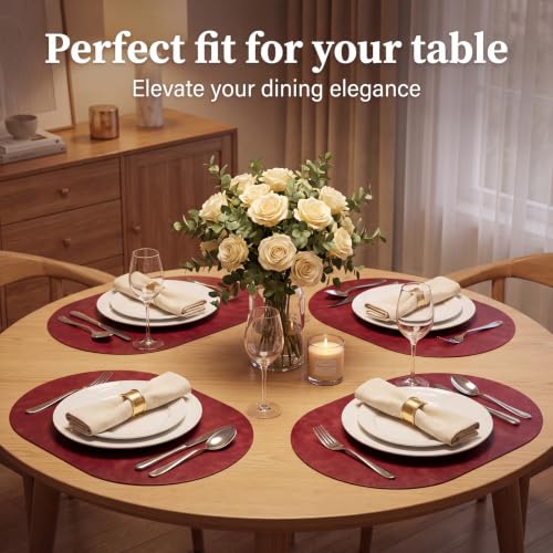 BIPASION Oval Placemats Set of 6, Wipeable Faux Leather, Wine Red by BIPASION - Used condition - Image 2