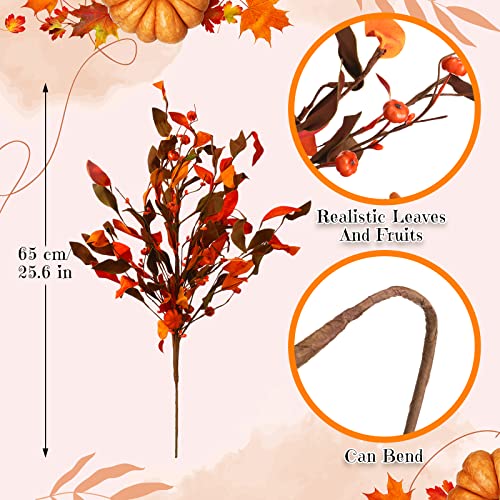 6 Pcs Artificial Fall Leaves Pumpkin Branches Autumn Faux Floral Picks 25.6 Inch Diy Maple Leaf Stems For Crafts Autumn Thanksgiving Home Kitchen Farmhouse Bouquet Table Centerpiece Decoration #TOP1