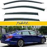 PLDDE 4pcs Smoke Tint with Chrome Trim Window Visors Compatible with 2018-2022 Honda Accord 4-Door Sedan Outside Mount Tape On/Clip On Style PVC Sun/Rain Guard Vent 2019 2020 2021