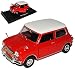 Produktbild Motormax Morris Mini Cooper altes Ur Modell Rot mit weißem Dach 1959-2000 1/18 Modell Auto