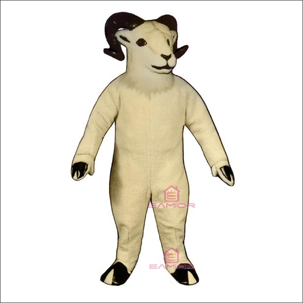 White Sheep Goat Mascot Costume with Black Horn Adult Size for Men & Women with Built-in Fan Inside the Head