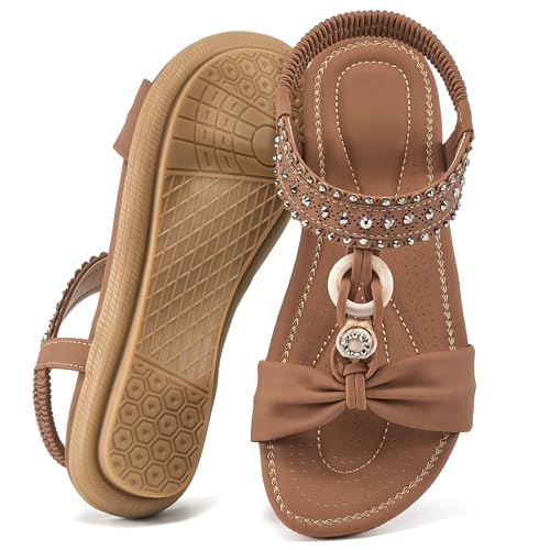 HARENCE Womens Summer Flat Sandals: Comfortable Elastic Ankle Strap Dress Flats Shoes Casual Slip On...