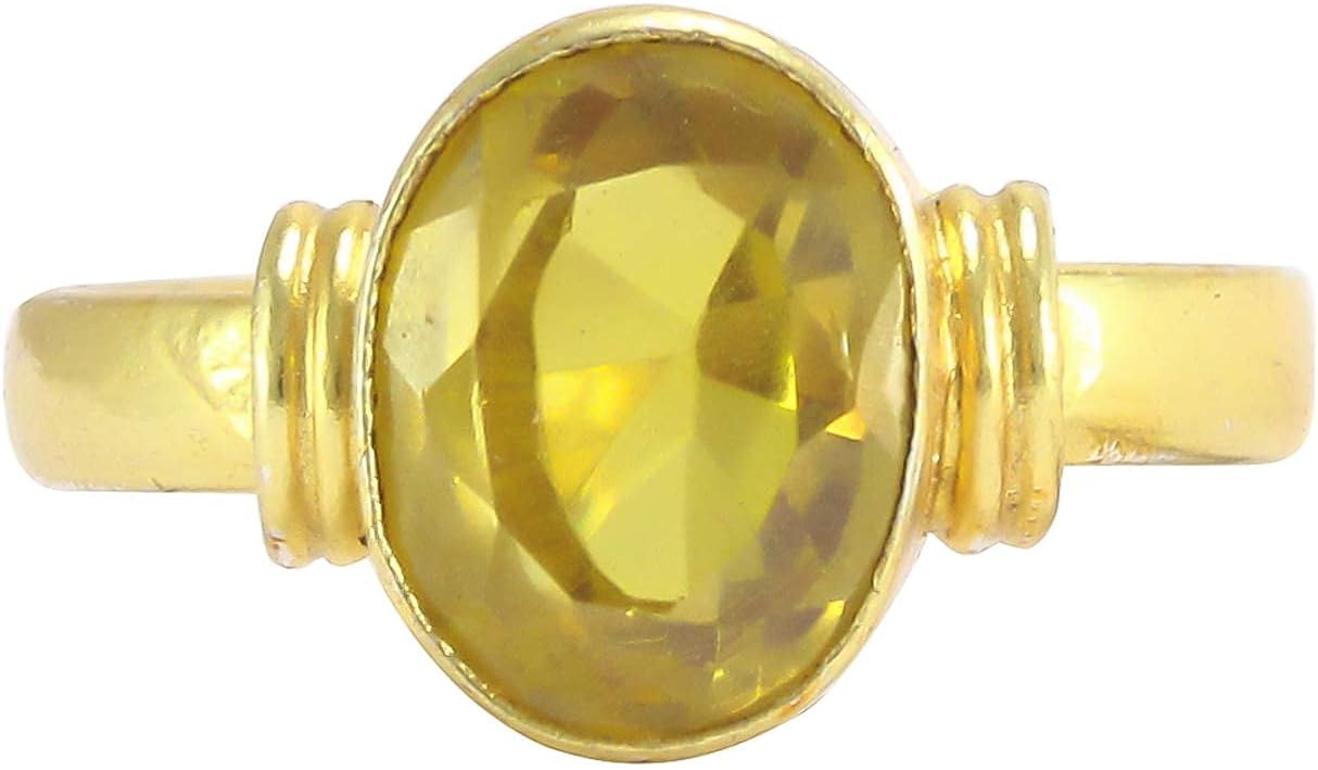New Krishna Enterprises 12.50 Crt. Pukhraj Guru Graha Rashi Ratan Panchdhatu Natural Yellow Sapphire Gemstone Ring Anguthi for Astrological Purpose for Men and Women