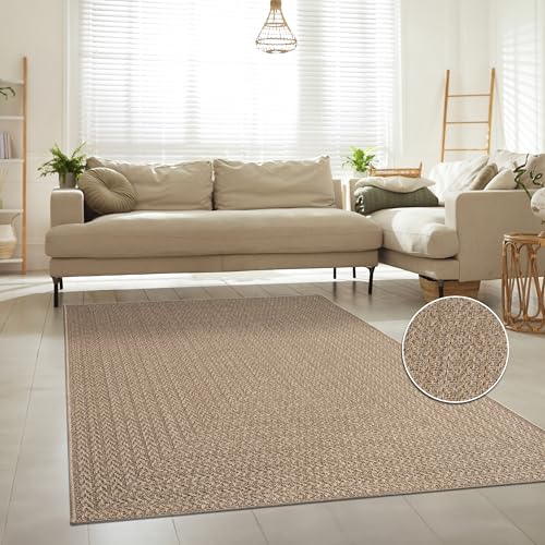 Paco Home Alfombra de Yute para Interior y Exterior - Natural y Negra, Resistente y Elegante, Ideal para Patio y Salón, tamaño:120x170 cm, Color:Beige 3