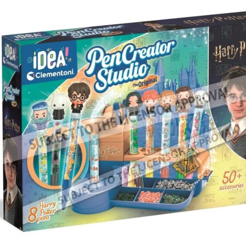 Image of Clementoni IDEA HARRY POTTER Pen Creator Studio, Make Your Own Pens Craft Kit for Kids, 8 Magical Designs with Toppers & Iridescent Decorations, Ages 6+