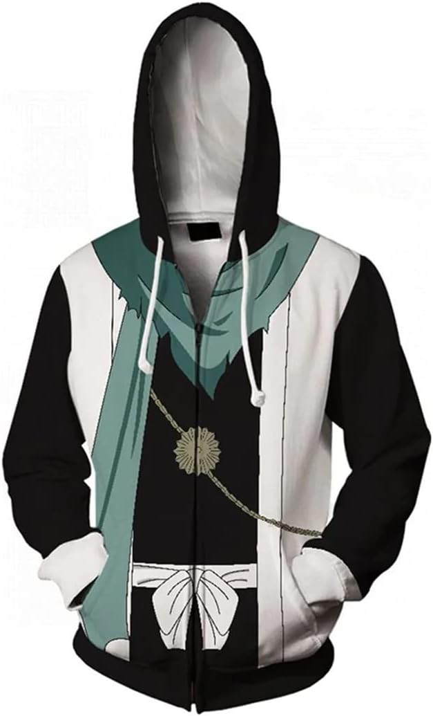 MEADOOUrahara Kisuke Hoodie Costumes Anime Kuchiki Rukia Cosplay Hooded Sweatshirt 3D Printed Zip Up Jacket for Unisex