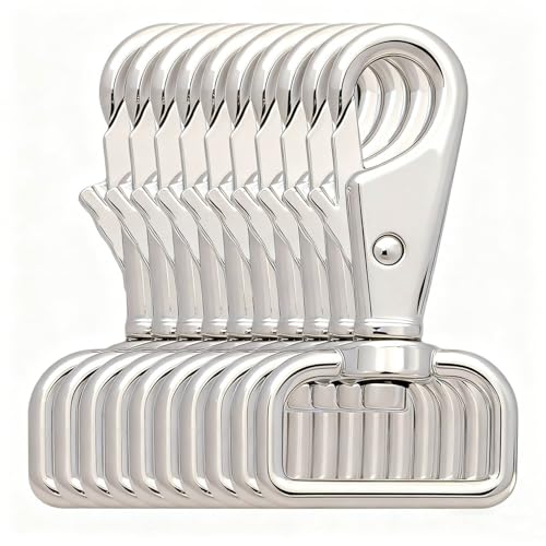 BIKICOCO 1'' Swivel Trigger Tilt & Bump Thumb Knob Bolt Snap Hook Lobster Clasp for Dog Leash Collar, Webbing, Silver - Pack of 10