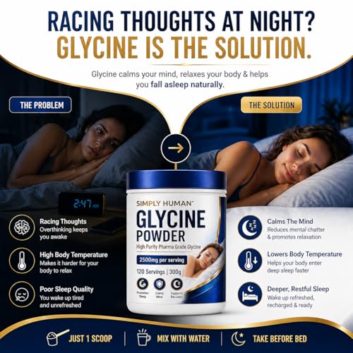 Image of Simply Human 100% Pure Pharma Grade Glycine Powder 300g | Neurotransmitter Amino Acid | Sleep, Calmness & Relaxation Support | Single Ingredient Supplement