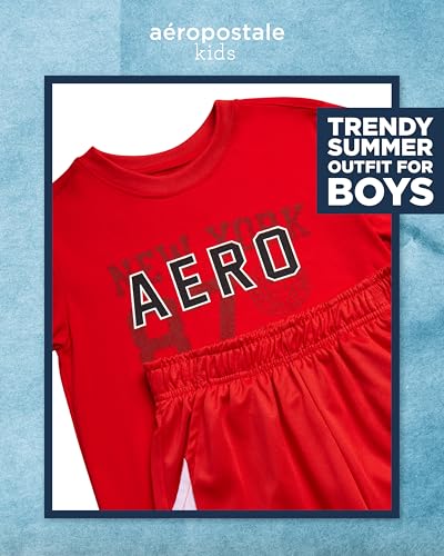 Image of AEROPOSTALE Boys Shorts Set 2 Piece Graphic Tee and Mesh Athletic Shorts | Poly-Cotton Graphic Tee, Pull On Mesh Shorts with Elastic Waist, Regular Fit