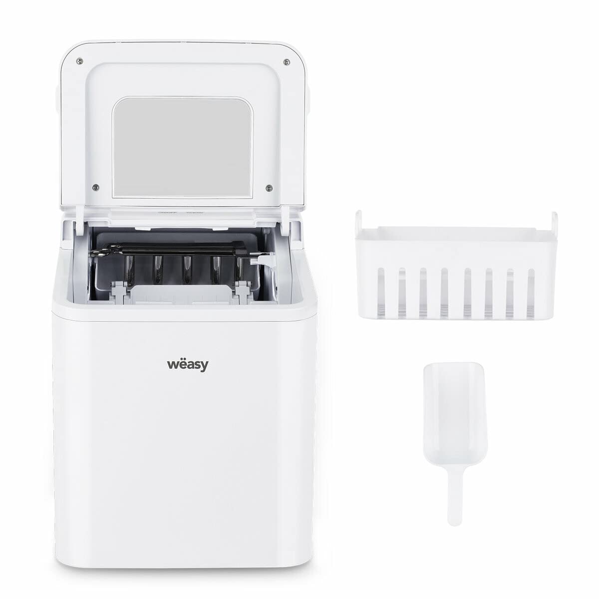Weasy Eiswürfelbereiter IGLOO8, Eiswürfel in 6 Minuten fertig, 12kg in 24 Stunden, selbstreinigend, geräuscharm 1,5L, kompakt, herausnehmbarer Behälter, Eiswürfelschaufel