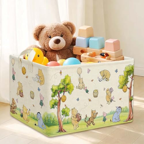 Rectangle Classic Winnie Bear Baby Basket for Nursery Neutral Vintage Winnie Baby Stuff Gift Bags Waterproof Storage Basket Canvas Clothes Diaper Bag