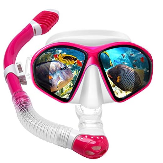 Powsure Kids Snorkel Set, Dry Top Snorkel with Swim Mask, Anti-Leak Snorkeling Package of Anti-Fog Tempered Glass Diving Goggles for Children, Boys, Girls,Youth,Junior Child (Red)