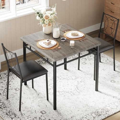 Garvee Dining Table Set for 2, Small Kitchen Table with Upholstered Chairs, Farmhouse Wood Dining Table Chairs for Kitchen Room, Small Spaces, Apartme