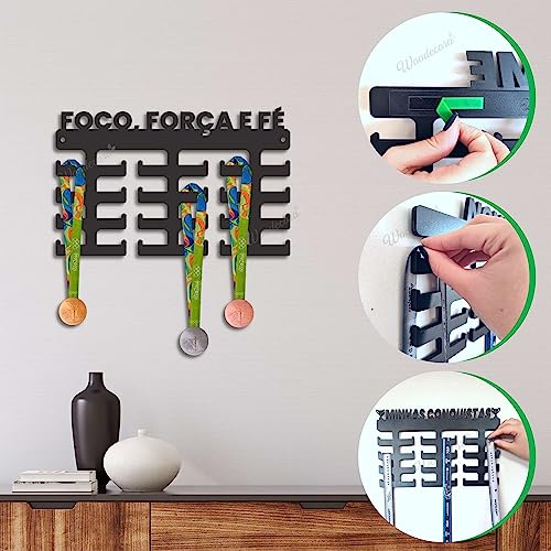 Porta Medalhas Foco, Força e Fé Woodecora