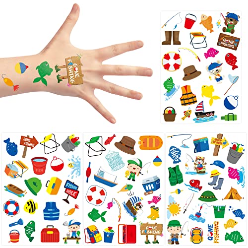 Versrh 8Pcs Fishing Temporary Tattoos, 88 Design Cute Fake Tattoos For Kids Spring Summer Activities, Cartoon Waterproof Body Sticker Decoration, Face/Hand Tattoos For Boys Girls Birthday Party #TOP5