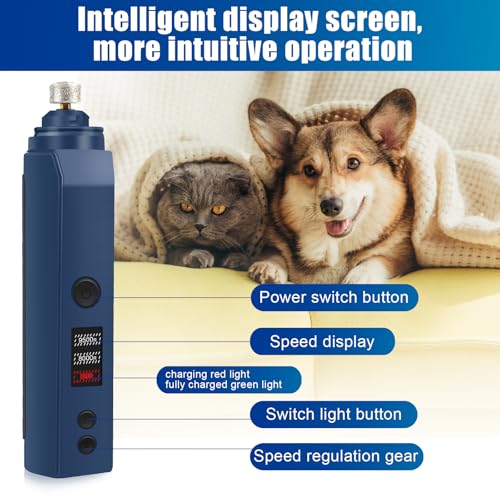Krallenschleifer für Hunde,2-Gang 8000/9500 U/min mit LED-Beleuchtung,Hunde Krallenschneider 45dB Leise Lärm,USB-aufladbar mit Mittelgroße und Kleine Hunde