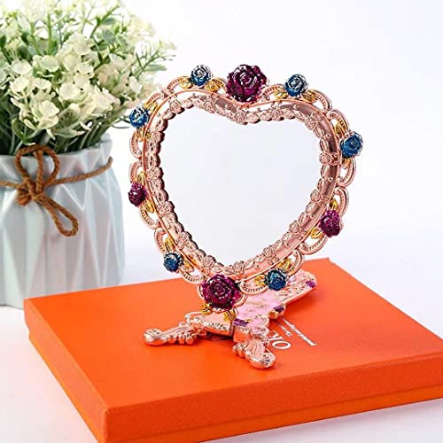 Nerien Antique Mirror Comb Set Vintage Metal Handheld Mirror Heart Shape Embossed Rose Hand Mirror With Comb Antique-Style Russian Style Mirror With Handle Travel Portable Foldable Makeup Mirror Pink #TOP7