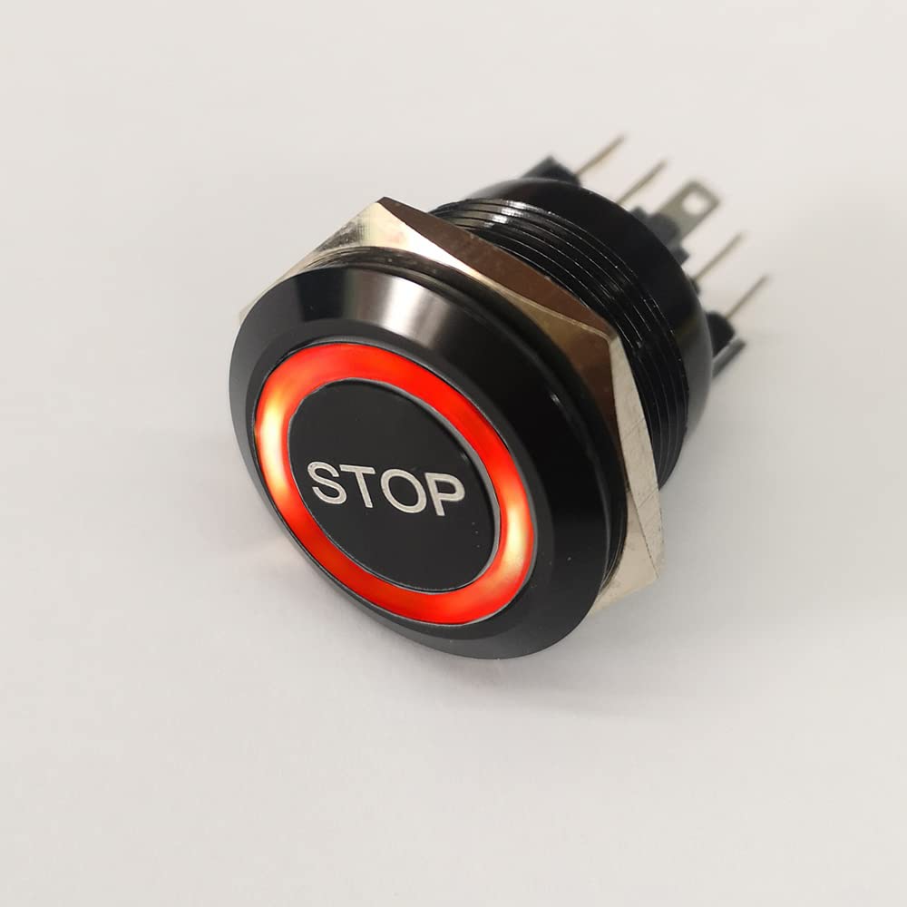 Generic22mm Aluminum Start Stop Light Momentary Push Button Switch - (Color: Stop/Voltage: LED Voltage 6V/ Size: Momentary 1no1nc/ Standard: Red Ring Led)