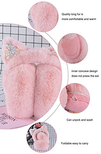 Surblue Foldable Cat Ear Earmuffs Winter Warm Outdoor Ear Covers Headband Fur Ear Warmer, Pink #TOP5