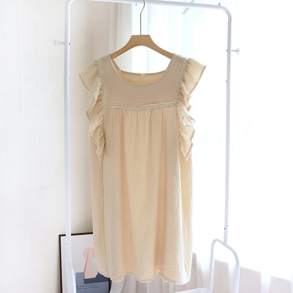 Camisón para Mujer - Faldas De Verano para Mujer, Camisón De Crepé De Algodón, Falda Larga con Manga De Hoja De Loto, Falda Fina para El Hogar, Camisón De Talla Grande De Verano