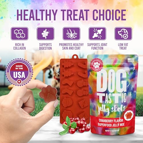 Image of SodaPup Dogtastic Jelly Shots Mix with Paw Silicone Mold - Cranberry Flavored Gelatin Superfood for Dogs, Packed with Collagen for Joints, Digestion, Gut, Skin & Coat Health - 4.7oz, Made in USA