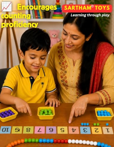 Image of SARTHAM Counting Beads for Kids, 50 Multicolour Counting Toys with String, Educational Math Learning Toy for Preschool, Nursery & Kindergarten Kids, Age 3+ Years