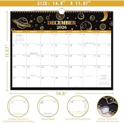 Calendar 2026-2027 - 2026-2027 Wall Calendar, July 2026 - December 2027, 15 x 11.5, Wall Calendar 2026-2027, 18 Monthly Calendar with Twin-wire Binding, Thick Paper, Hanging Hook - The Sun