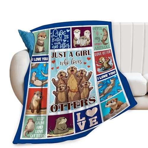 SweetFox Just A Girl Who Loves Otters Blanket, Otter Decor Throw Blanket Gifts for Girls Boys Lovers Super Warm Soft Plush Fleece Flannel Winter Bedding Blankets for Kids Adults Men Women 50"X40"