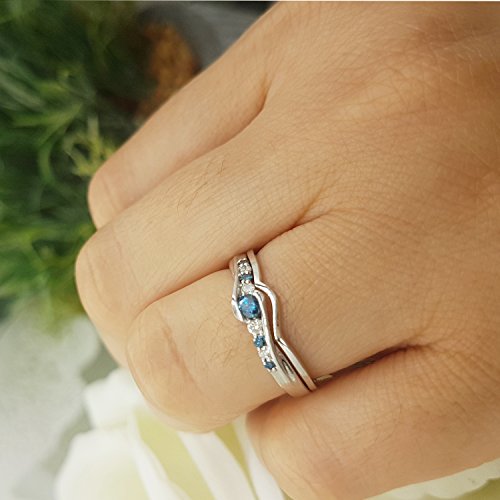 Dazzlingrock Collection 0.25 Carat (Ctw) 10K Round Blue & White Diamond Ladies Bridal Promise Engagement Wedding Set Ring With Matching Band 1/4 Ct, White Gold, Size 7.5 #TOP4