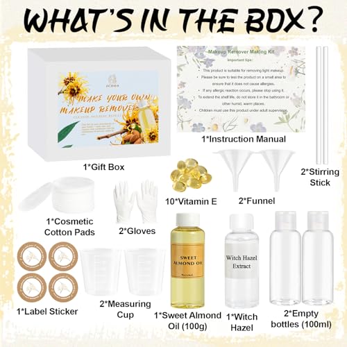 Eye/Face/Lip Makeup Remover, DIY Makeup Remover Making Kit, Fun DIY Make-up Cleansing Kit with Witch Hazel, Sweet Almond Oil, Easily Create Soothing Make-up Remover for All Skin Types for Girl Women — view 2