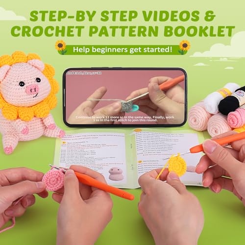 Image of Crochet Kit for Beginners, Crochet Kit w Step-by-Step Video Tutorials, Crochet Starter Kit Learn to Crochet Kits for Adults Beginners, Crochet Pig (40%+ Yarn Content)