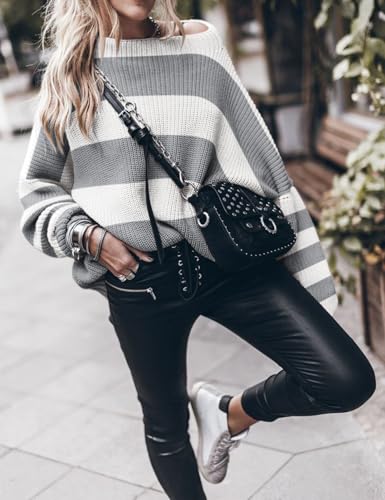 Image of Ugerlov Women's Oversized Sweaters Batwing Sleeve Mock Neck Jumper Tops Chunky Knit Pullover Sweater