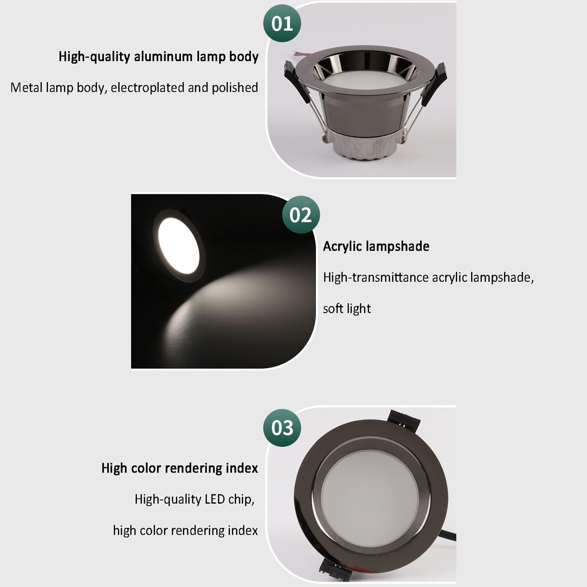 Downlight LED empotrable de 3,5"/4,4" (3,9"/4,4"), Paquete de 6 Unidades, Color Seleccionable 3000K | 4000K | 6000K, luz LED Regulable, Color Negro, Aluminio Redondo Ultrafino,5w