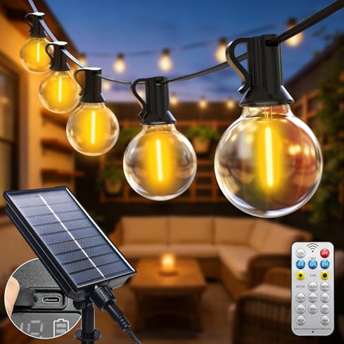 Btfarm Guirlande Solaire Exterieur Avec Telecommande, 15M LED Guirlande Lumineuse Exterieure Solaire IP44 Étanche, 8 Modes Guirlande Guinguette Solaire pour Jardin Terrasse Cour Fête Noël, Blanc Chaud