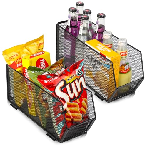 2 Pack Tall Narrow Pantry Storage Bin Metal Narrow Organizer Bins Black Pantry Organizers and Storage Bins Fold Tall Narrow Kitchen Storage Bins 13.4x4.3x6 Tall Narrow Kitchen Organizer for Cabinet